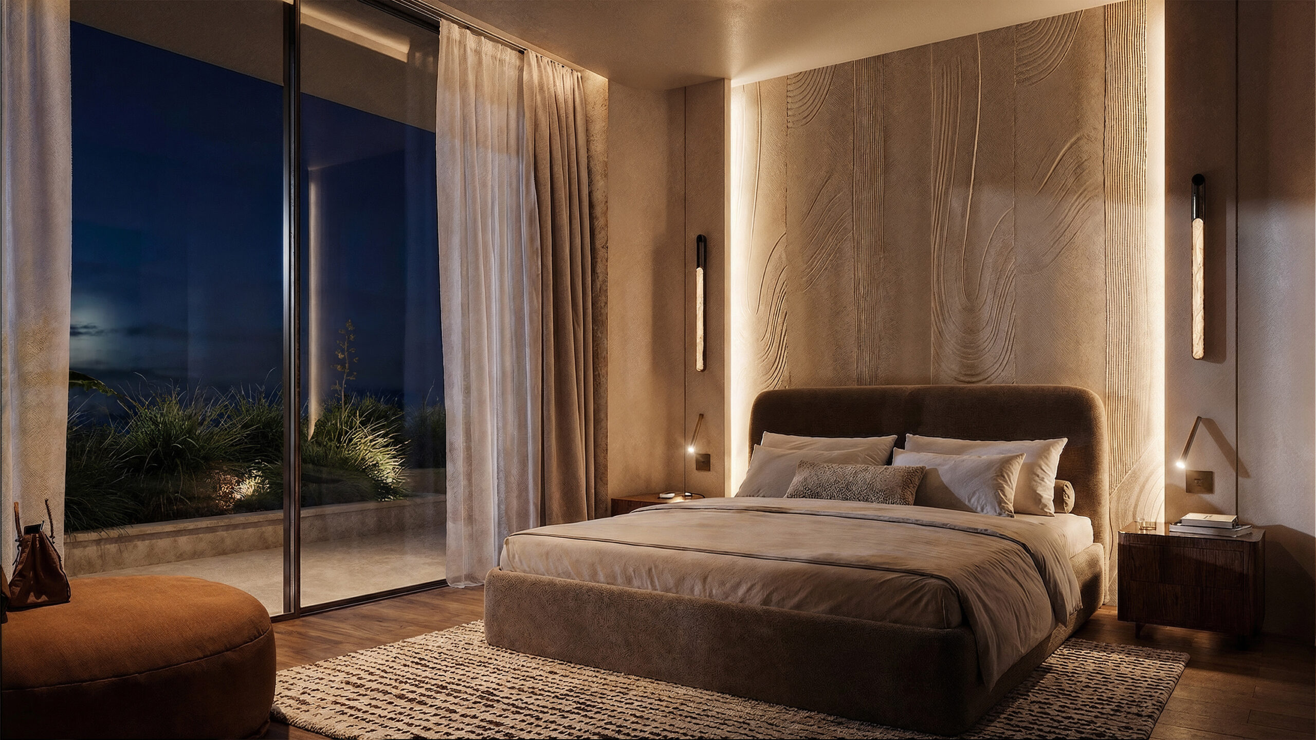 Luxury property for sale Cote d'Azur - guest suite at night sea view