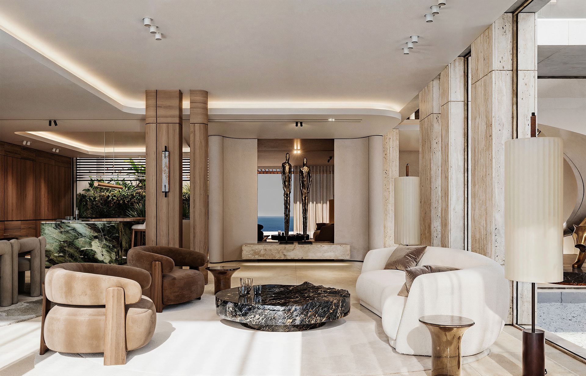 Luxury property for sale Cote d'Azur - grand salon with sculpture collection