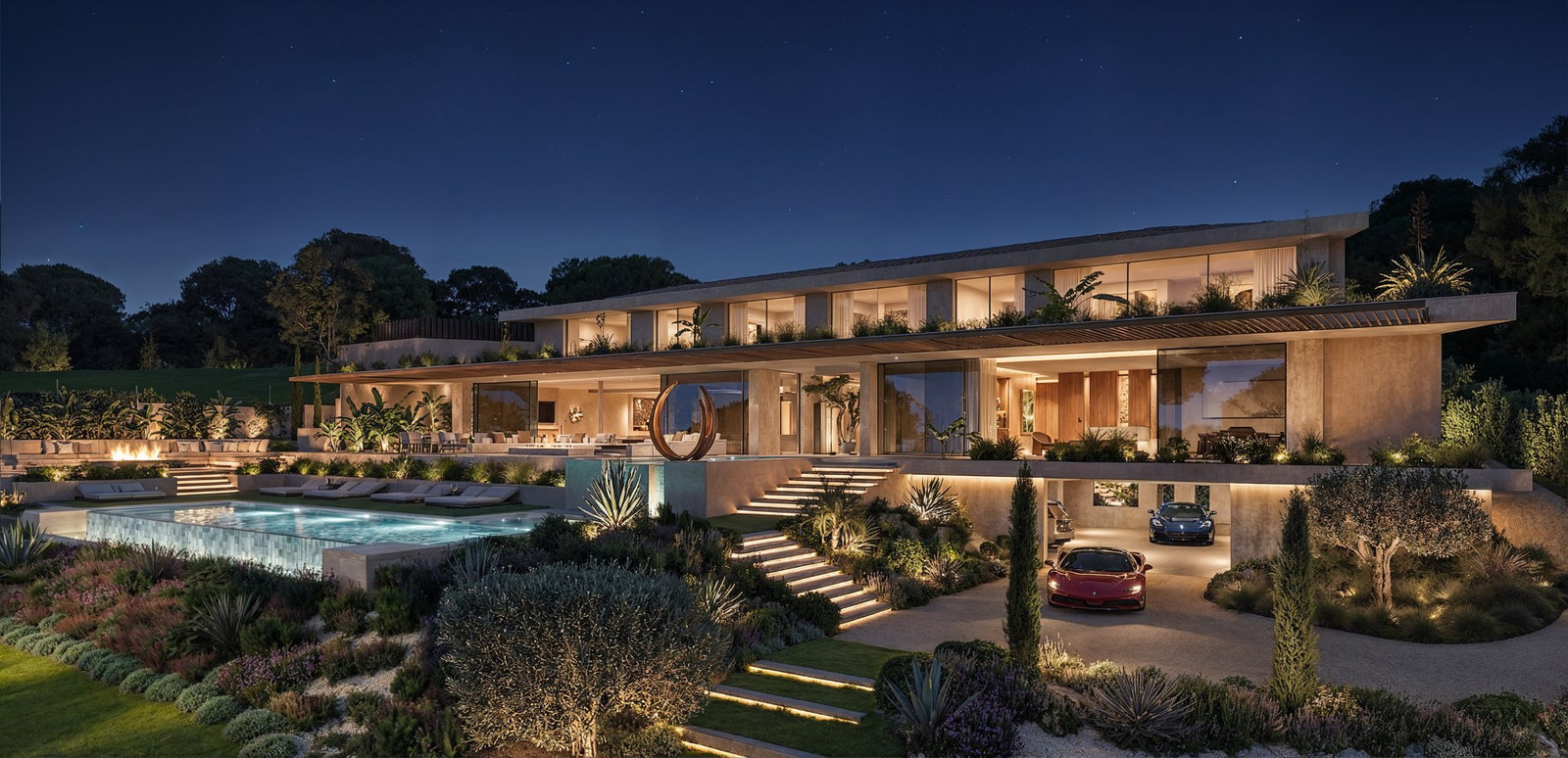 Luxury villa for sale French Riviera - night view VF House 11 Sainte-Maxime