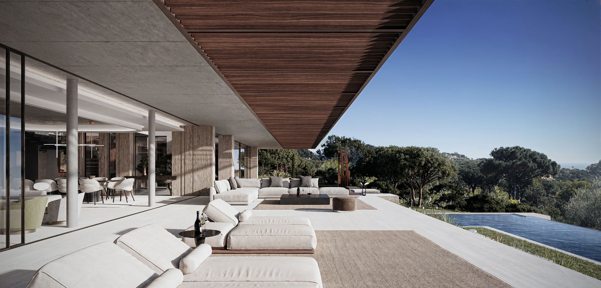 Luxury property for sale Cote d'Azur - terrace lounge sea and forest view