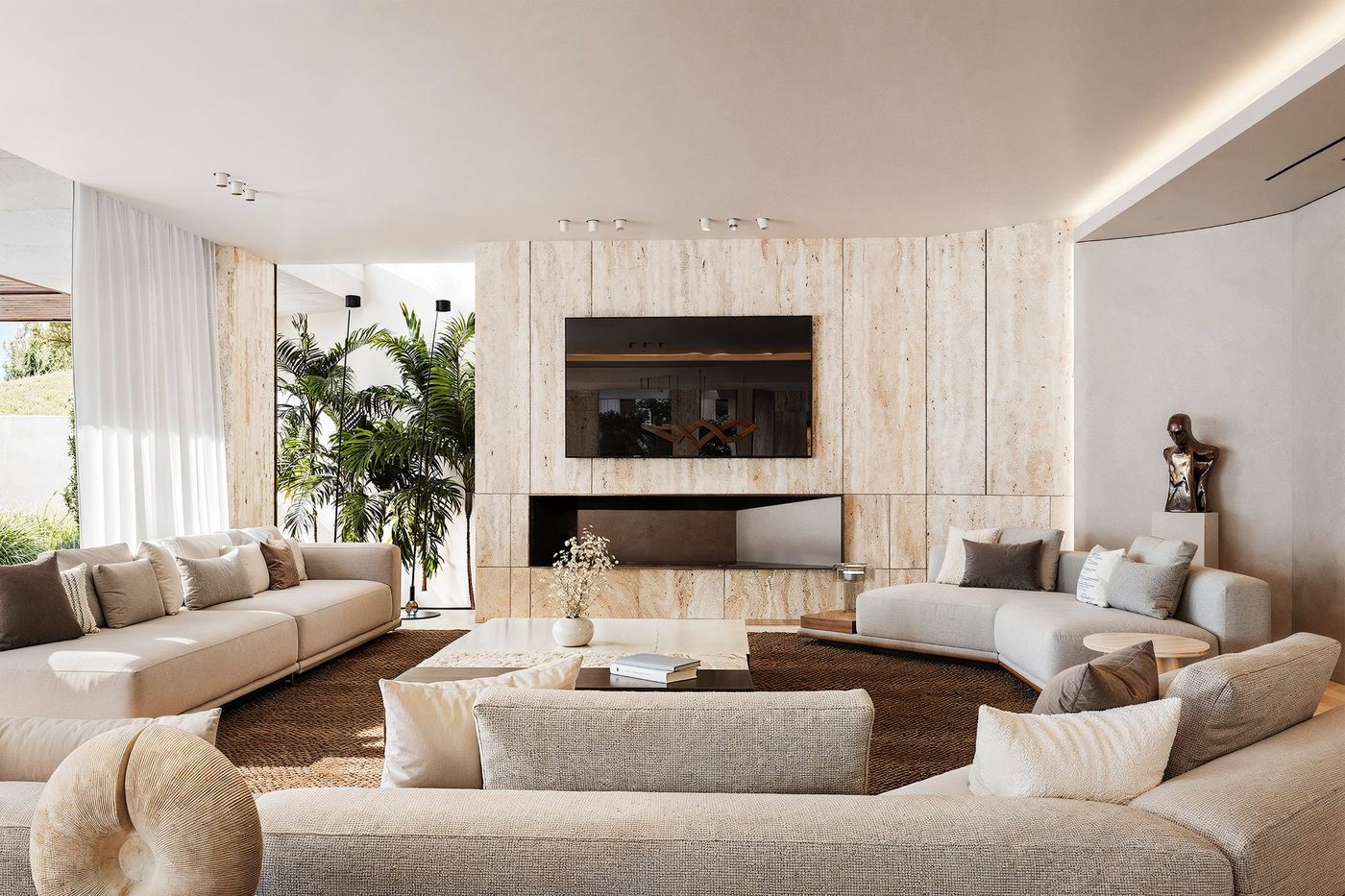 French Riviera property for sale - living room with designer fireplace