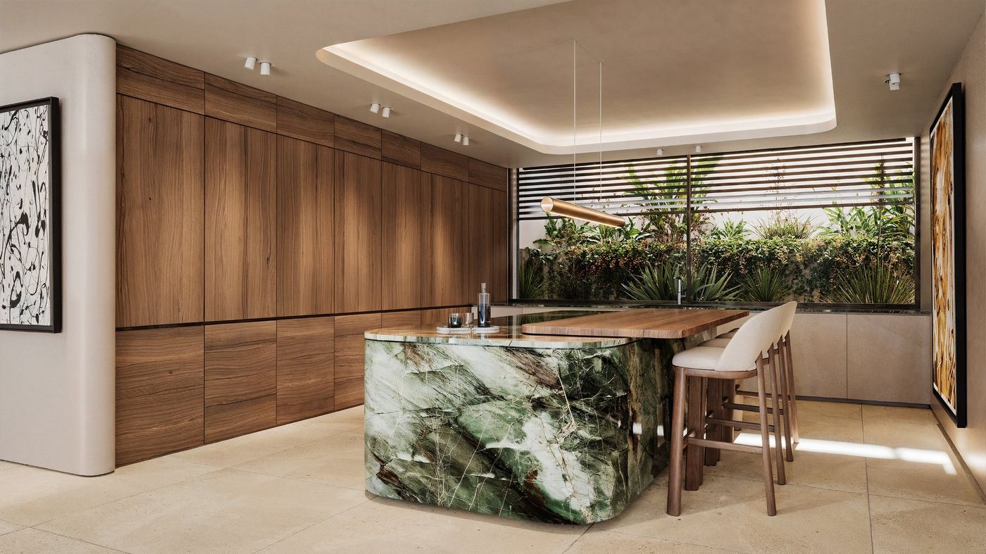 Villa in south of France for sale - designer kitchen with marble island